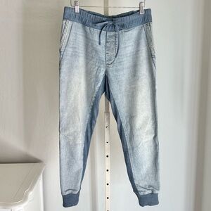 James Perse Mixed Media Jogger Pants Pull-on Drawstring Waist Distressed, Sz 1